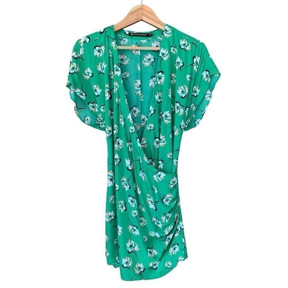 VIX Paula Hermany Petals Way Wrap-Effect Floral-Print Voile Mini Dress Green XS - Picture 4 of 12